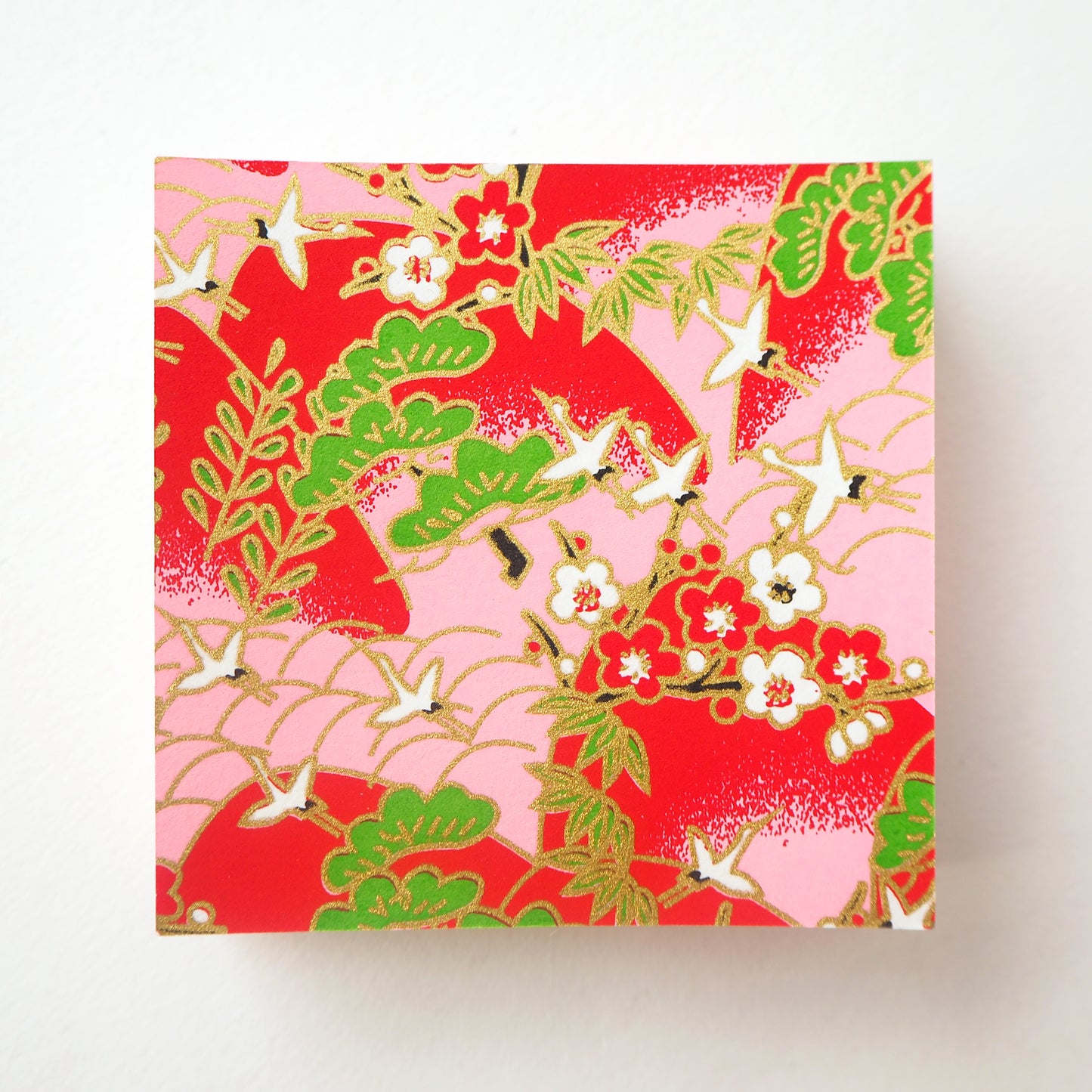 Pack of 100 Sheets 7x7cm Yuzen Washi Origami Paper HZ-442 - Cranes Crossing Mountains Red - washi paper - Lavender Home London