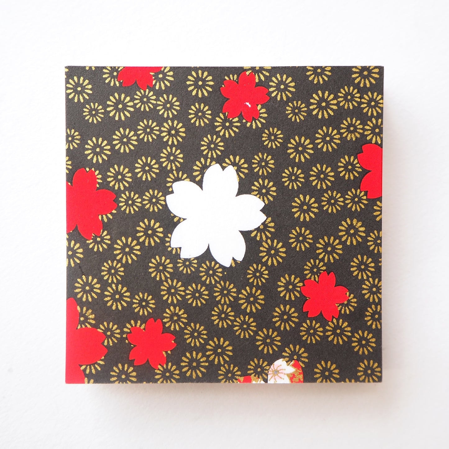 Pack of 100 Sheets 7x7cm Yuzen Washi Origami Paper HZ-444 - Cherry Blossom & Chrysanthemum Black - washi paper - Lavender Home London