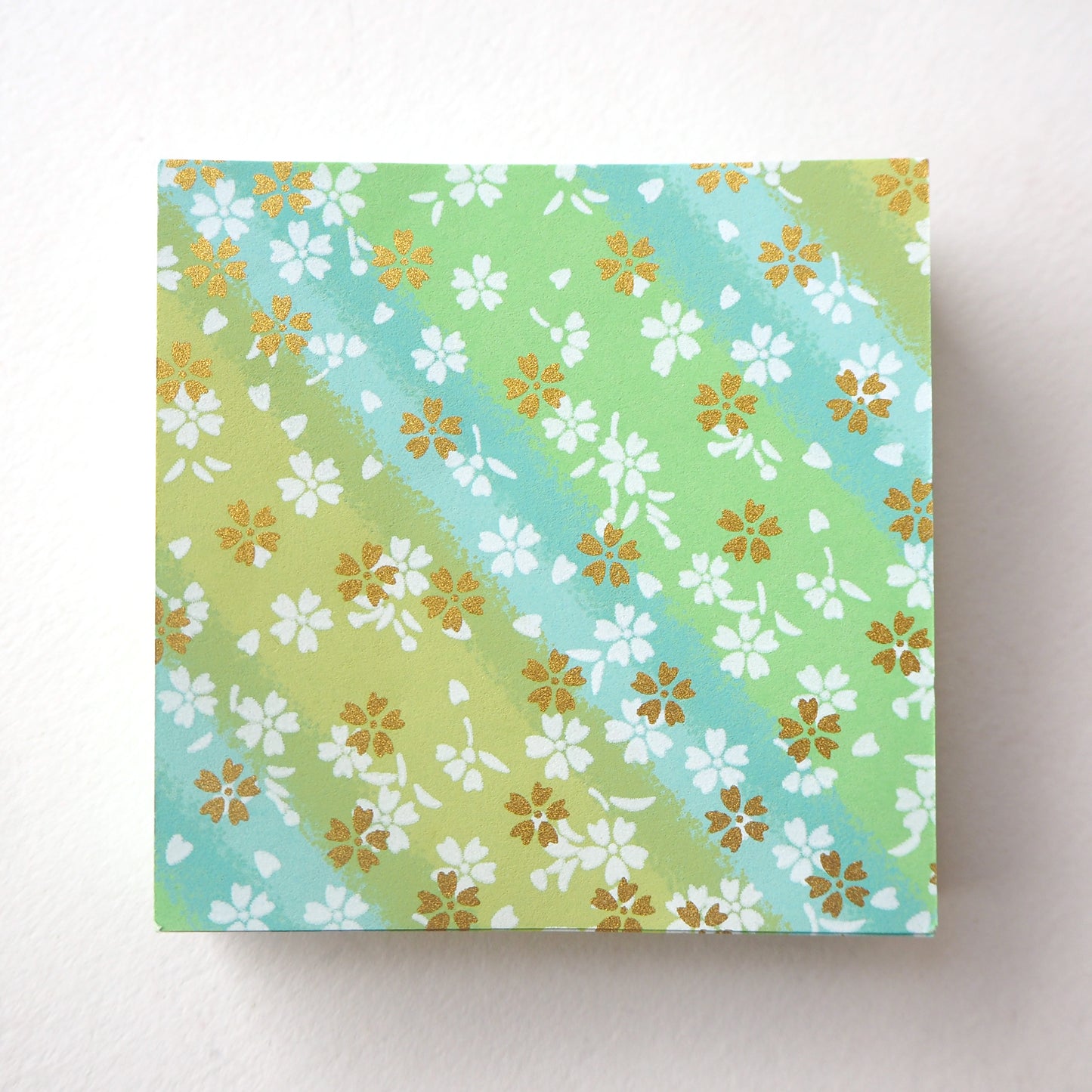 Pack of 100 Sheets 7x7cm Yuzen Washi Origami Paper HZ-448 - Small Cherry Blossom Green Shades Stripes - washi paper - Lavender Home London