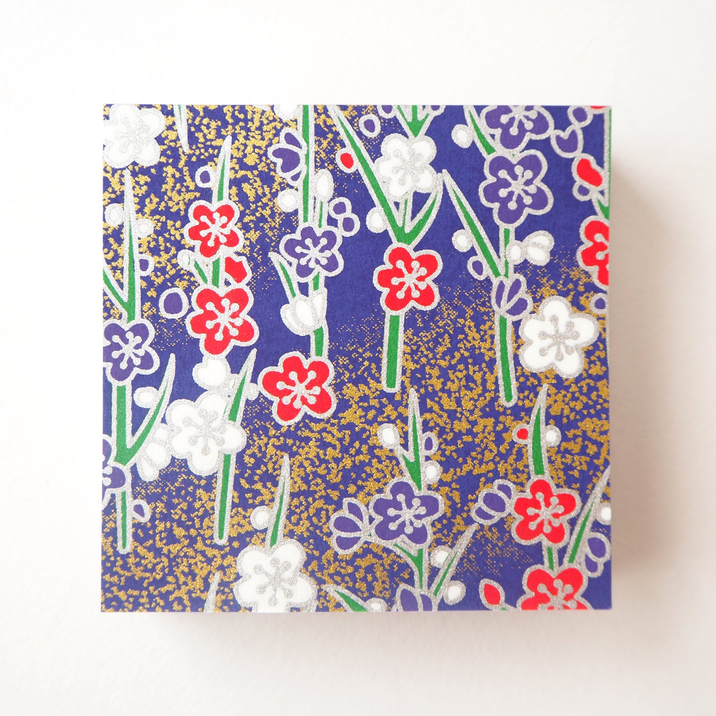 Pack of 100 Sheets 7x7cm Yuzen Washi Origami Paper HZ-459 - Silver Plum Branches Navy - washi paper - Lavender Home London