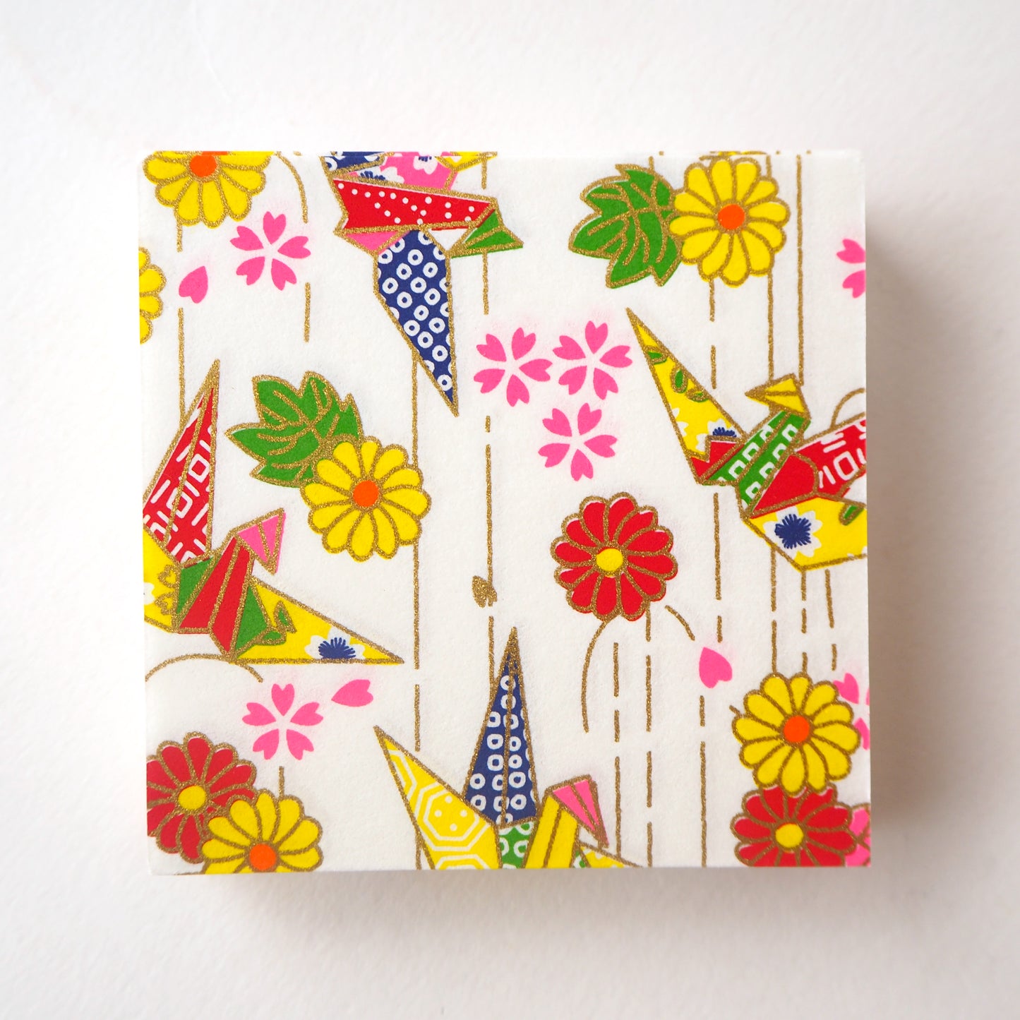Pack of 100 Sheets 7x7cm Yuzen Washi Origami Paper HZ-462 - Origami Cranes White (S) - washi paper - Lavender Home London