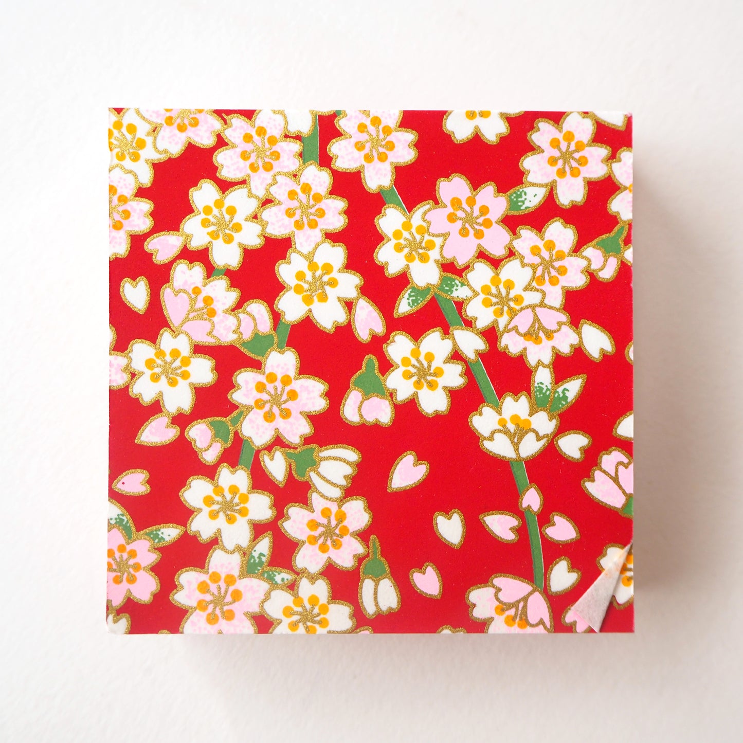 Pack of 100 Sheets 7x7cm Yuzen Washi Origami Paper HZ-465 - Cherry Blossom Dark Red - washi paper - Lavender Home London