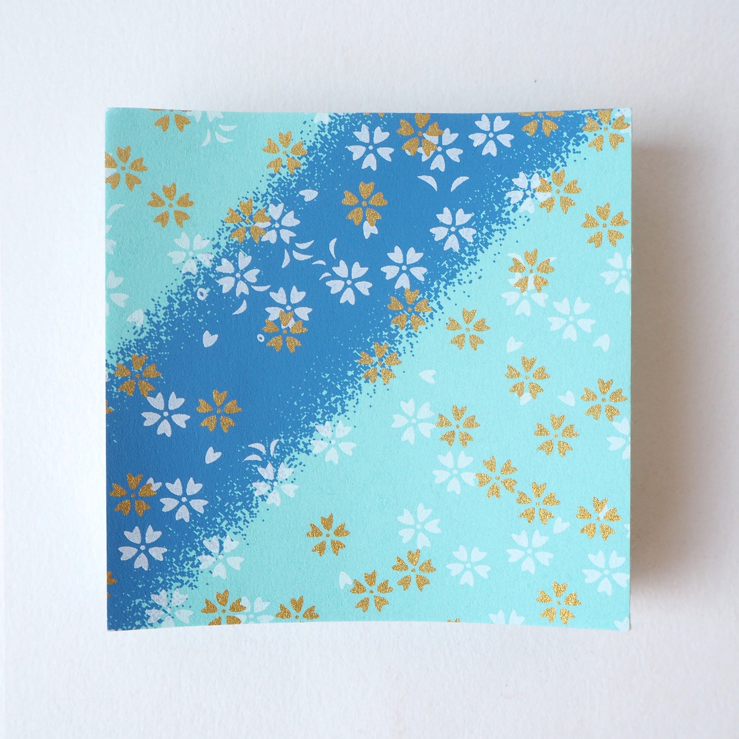 Pack of 100 Sheets 7x7cm Yuzen Washi Origami Paper HZ-467 - Small Cherry Blossom Blue Shades Stripes - washi paper - Lavender Home London