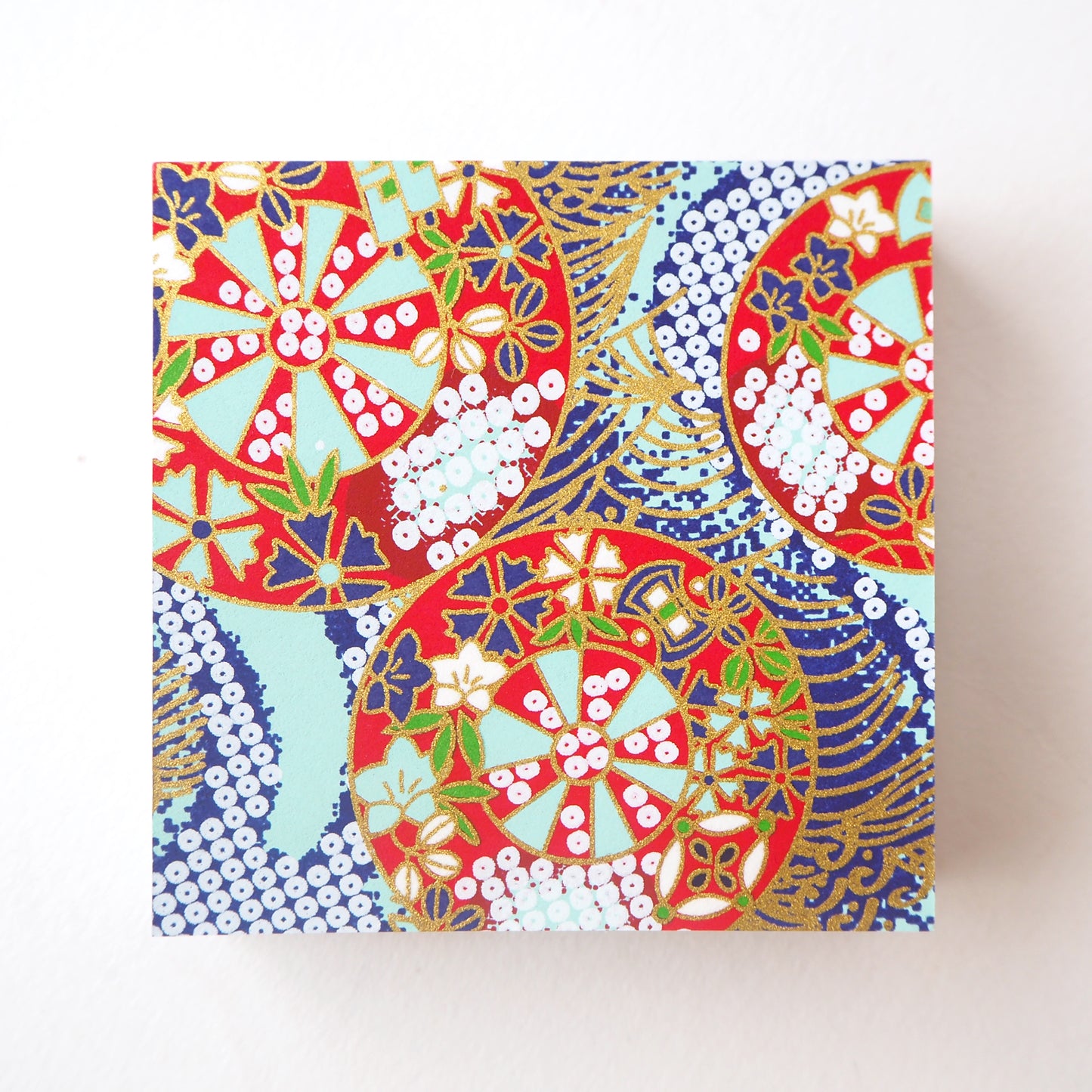 Pack of 100 Sheets 7x7cm Yuzen Washi Origami Paper HZ-479 - Water Wheels Aqua - washi paper - Lavender Home London