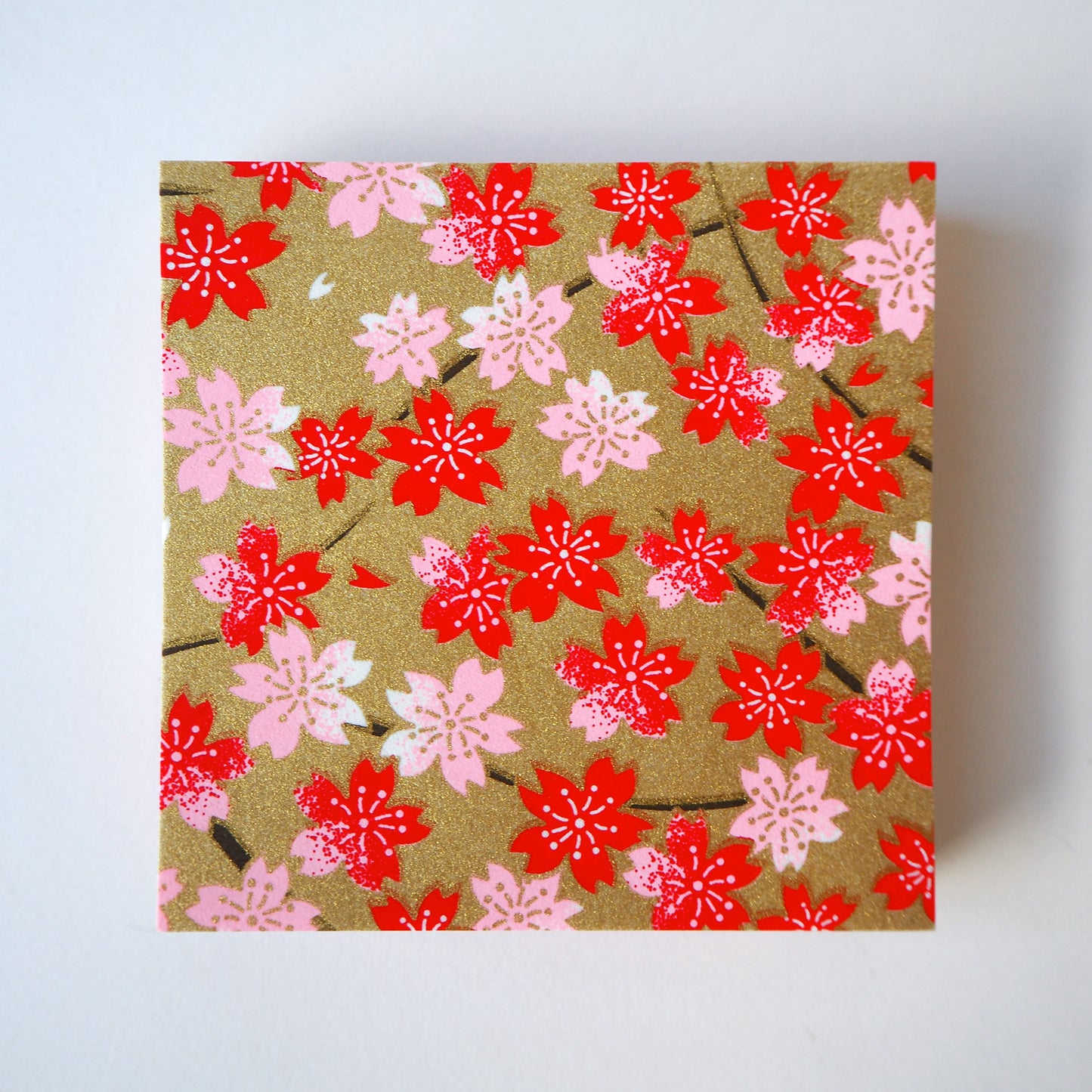Pack of 100 Sheets 7x7cm Yuzen Washi Origami Paper HZ-490 - Red Pink Cherry Blossom Gold - washi paper - Lavender Home London