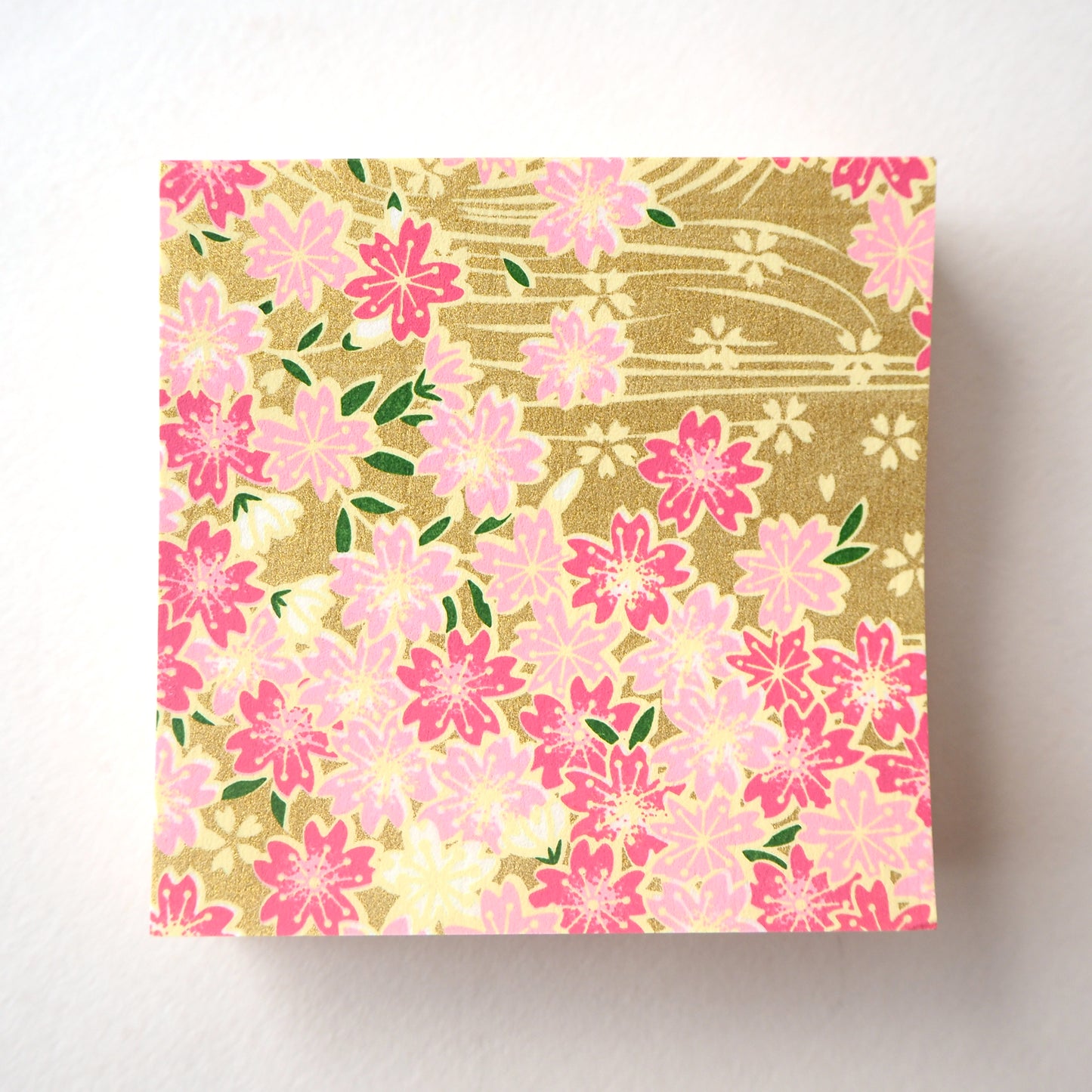 Pack of 100 Sheets 7x7cm Yuzen Washi Origami Paper HZ-492 - Cherry Blossom & Flowing Water Gold - washi paper - Lavender Home London