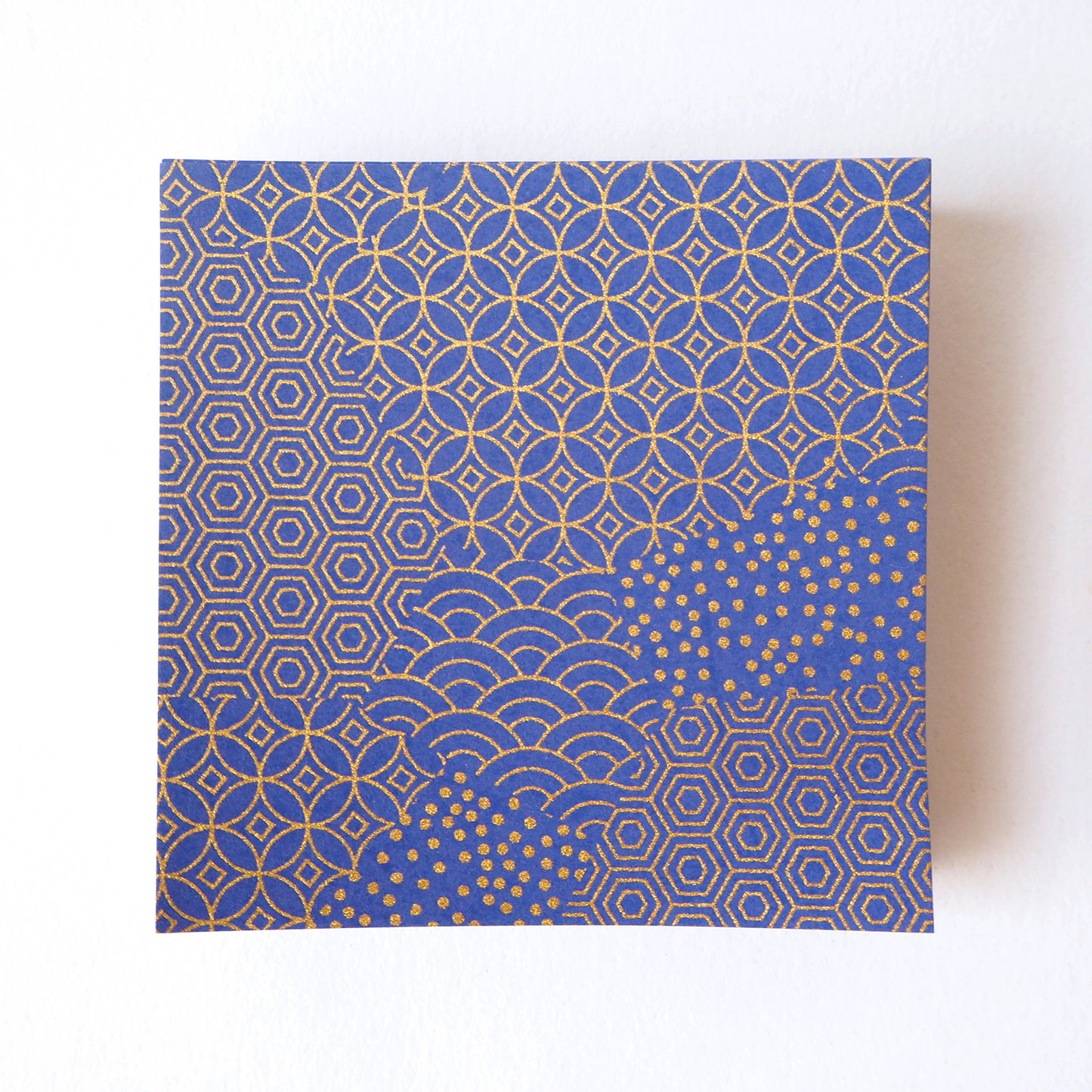 Pack of 100 Sheets 7x7cm Yuzen Washi Origami Paper HZ-495 - Blue Gold Mixed Geometric Patterns - washi paper - Lavender Home London