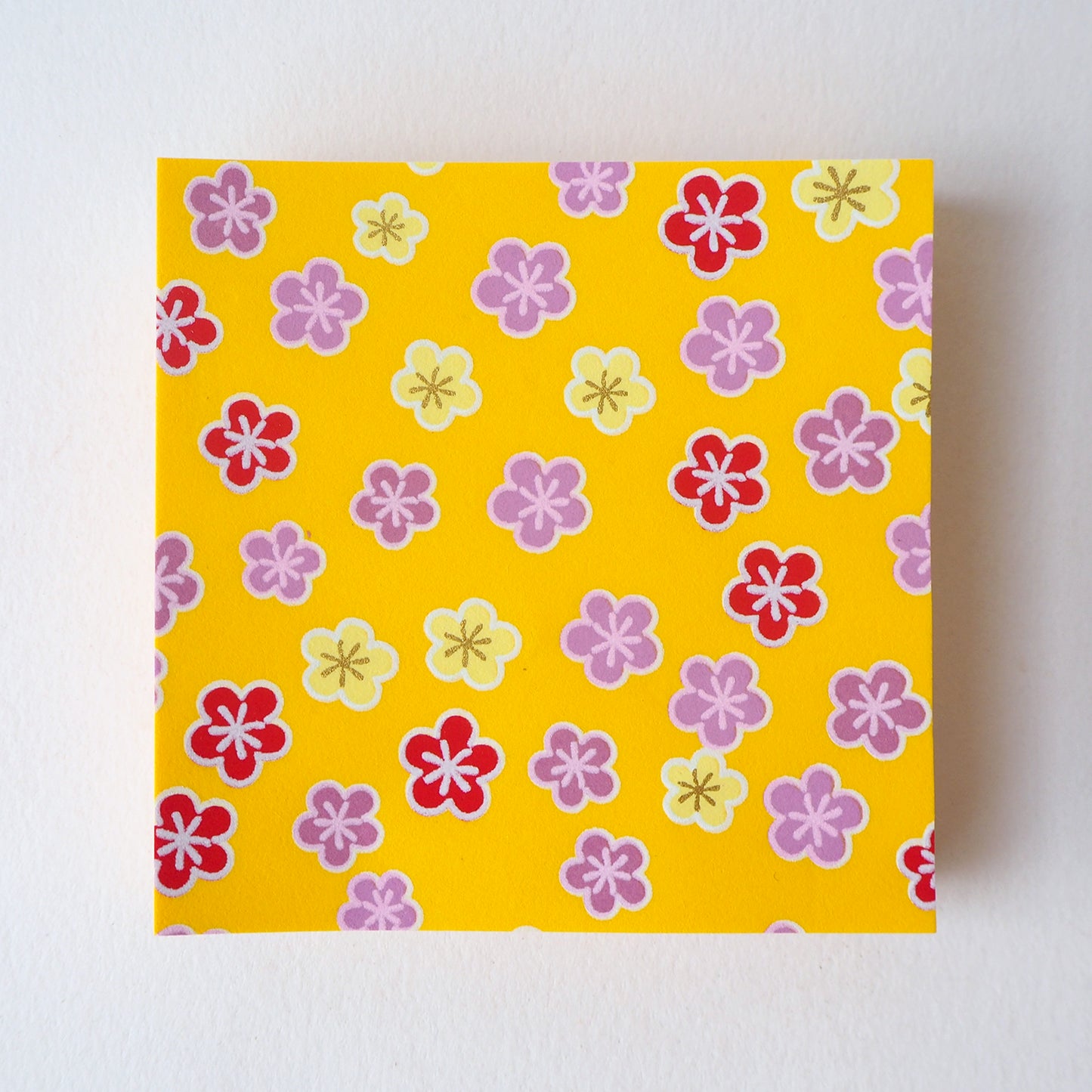 Pack of 100 Sheets 7x7cm Yuzen Washi Origami Paper HZ-498 - Plum Flower Vitamin Yellow - washi paper - Lavender Home London