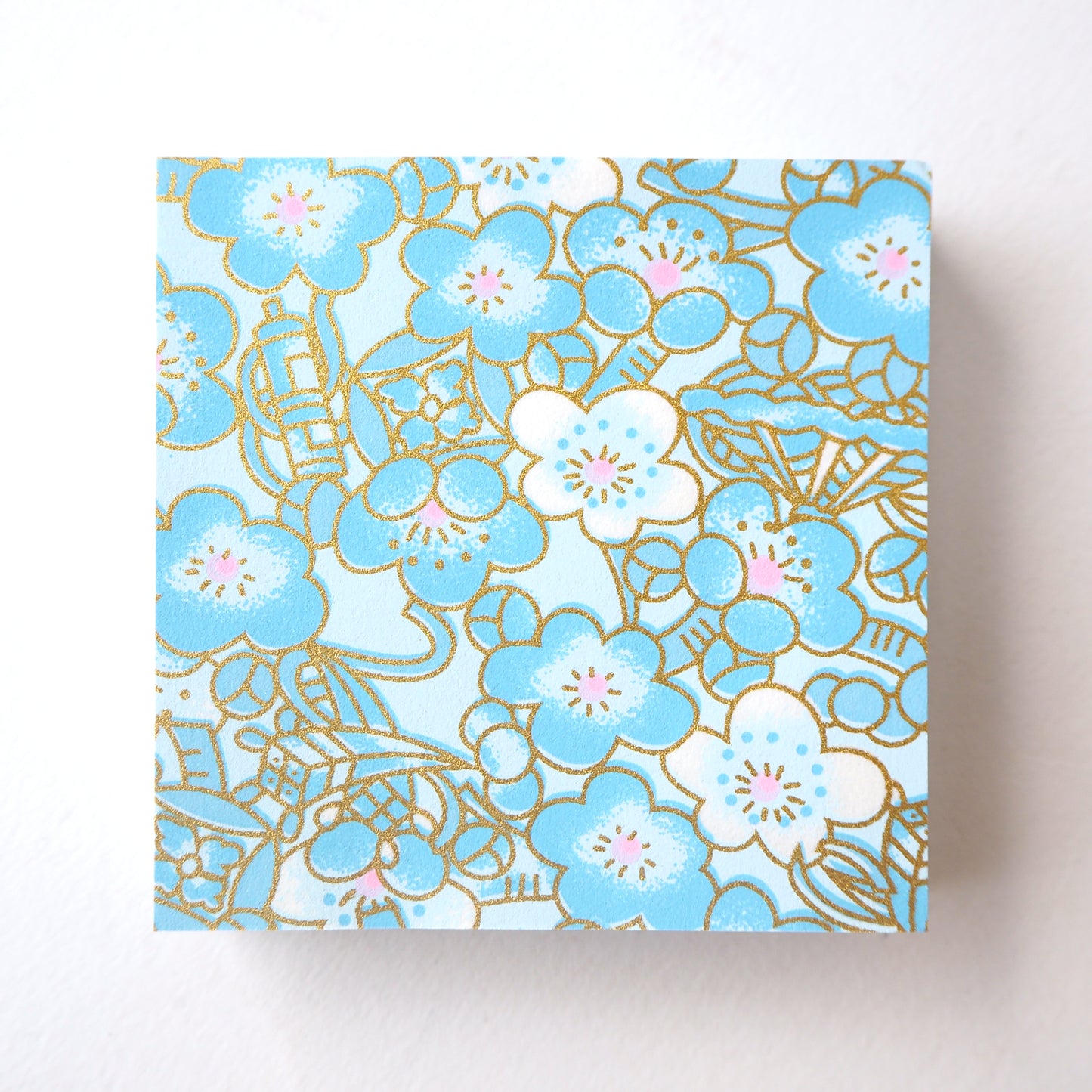 Pack of 100 Sheets 7x7cm Yuzen Washi Origami Paper HZ-500 - Cloudy Plum Flower Aqua Blue - washi paper - Lavender Home London