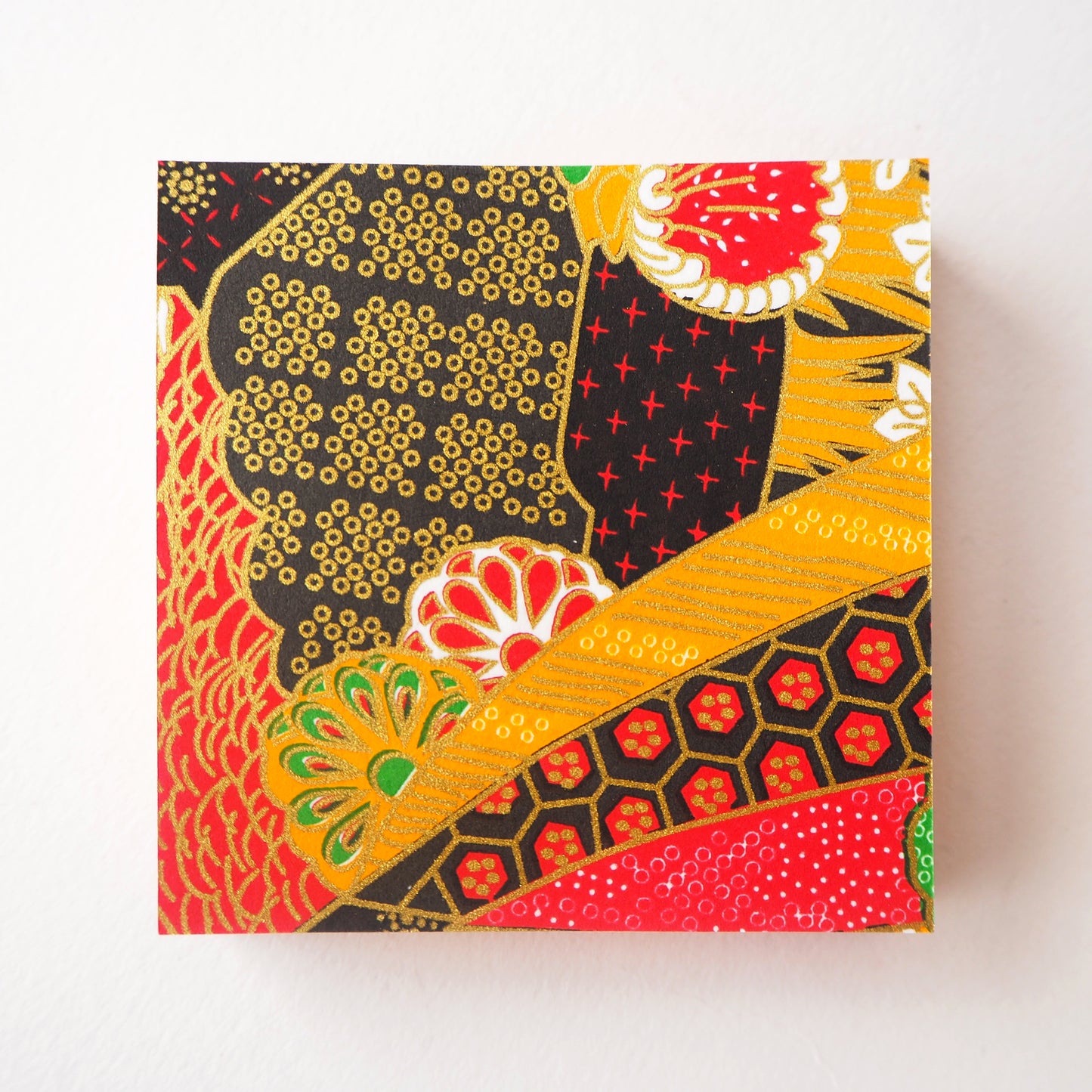 Pack of 100 Sheets 7x7cm Yuzen Washi Origami Paper HZ-515 - Mixed Patterns Orange Red Green - washi paper - Lavender Home London