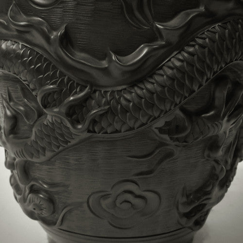 Traditional Chinese Handcrafted Black Clay - Large Dragon Vase - Homeware - Lavender Home London