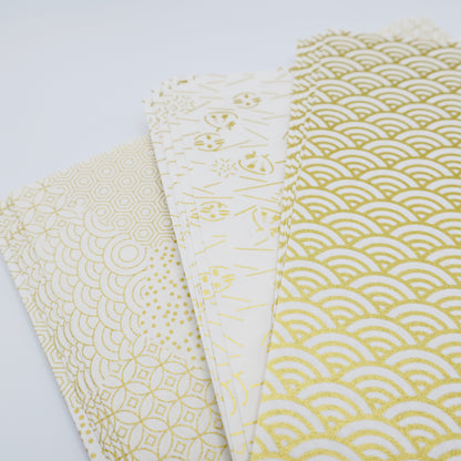 50 Sheets White & Gold Themed Colours Yuzen Washi Origami Paper Patterns 14x14cm