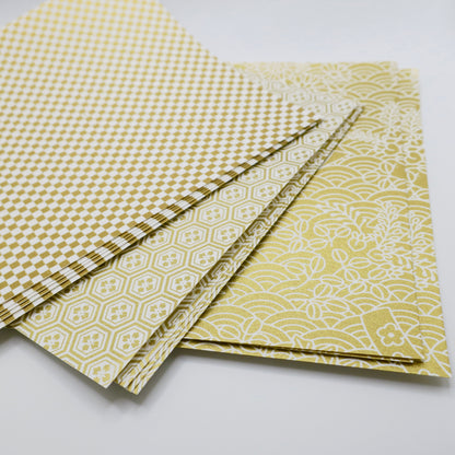 50 Sheets White & Gold Themed Colours Yuzen Washi Origami Paper Patterns 14x14cm