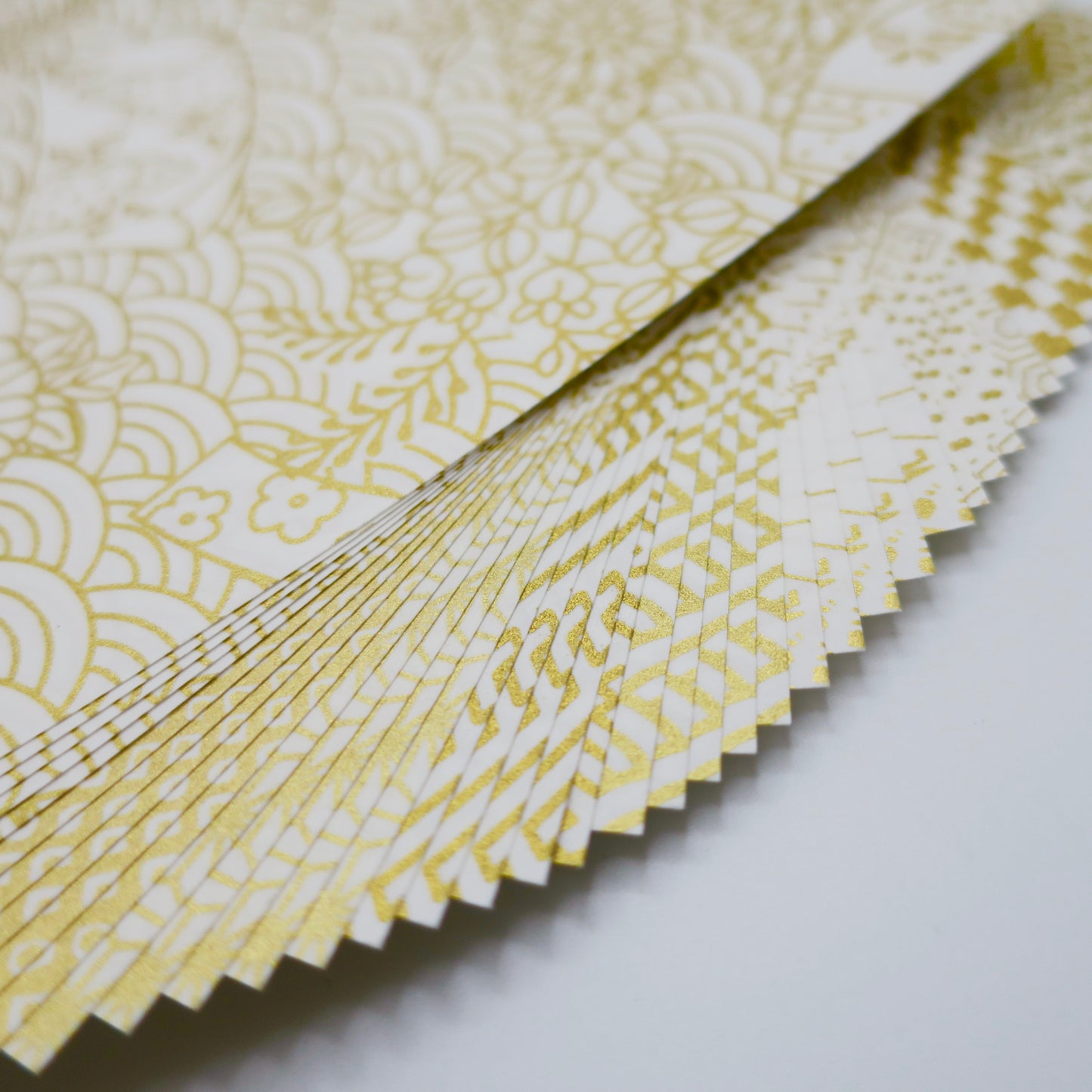 50 Sheets White & Gold Themed Colours Yuzen Washi Origami Paper Patterns 14x14cm