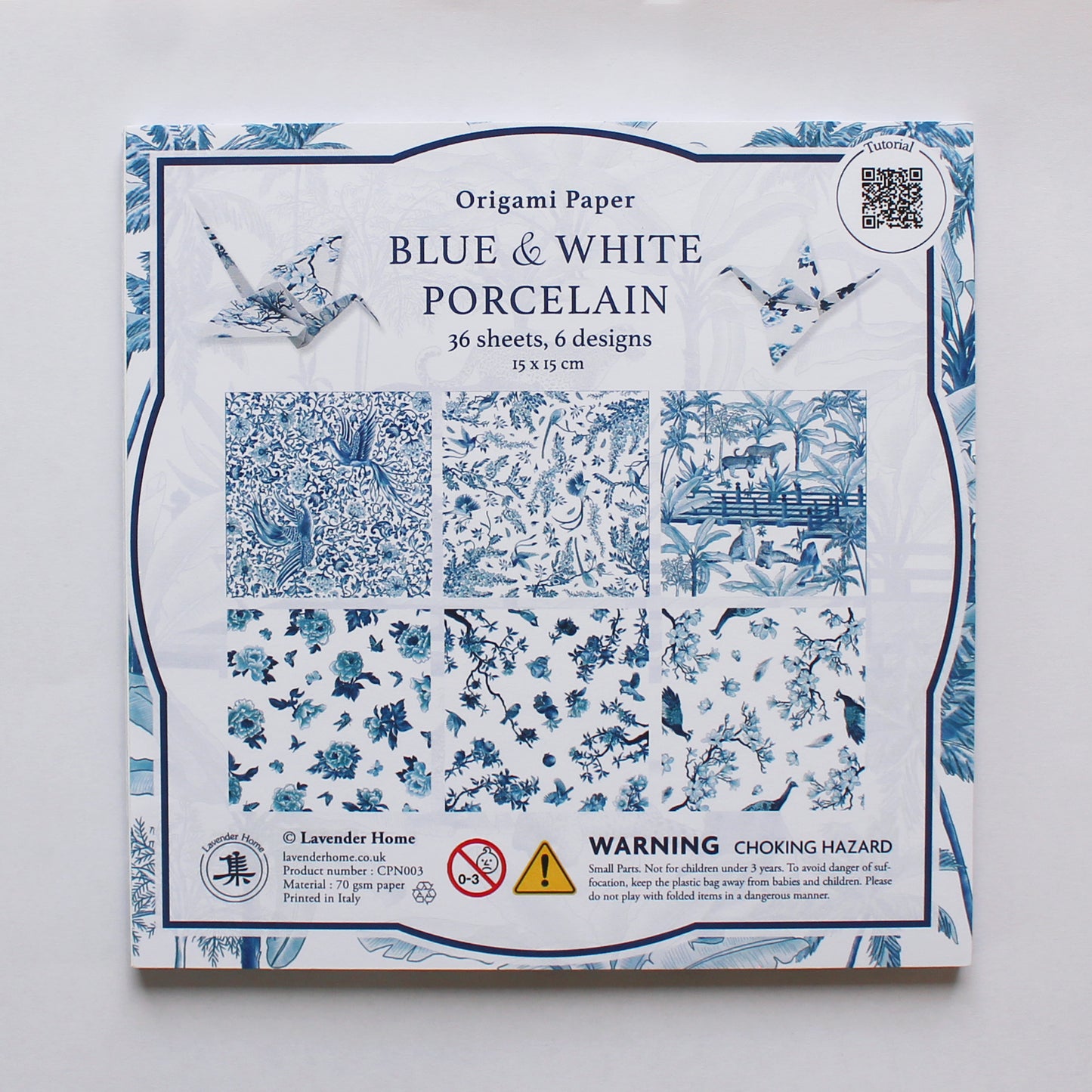 Kit de bricolage grue origami et porte-cartes en porcelaine bleue et blanche, 15x15cm