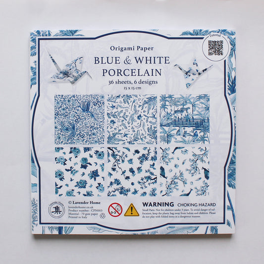 Kit de bricolage grue origami et porte-cartes en porcelaine bleue et blanche, 15x15cm