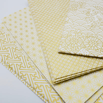 50 Sheets White & Gold Themed Colours Yuzen Washi Origami Paper Patterns 14x14cm