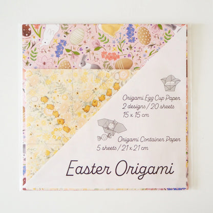 Juego de papel de origami de conejito de Pascua y pollito, kit de bricolaje de huevera y caja de dulces, 15x15cm y 21x21cm