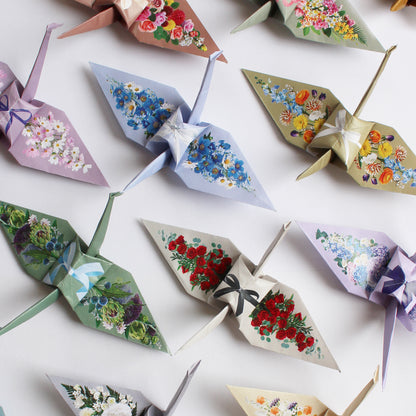 Kit de bricolage grue à fleurs en origami, 15x15 cm