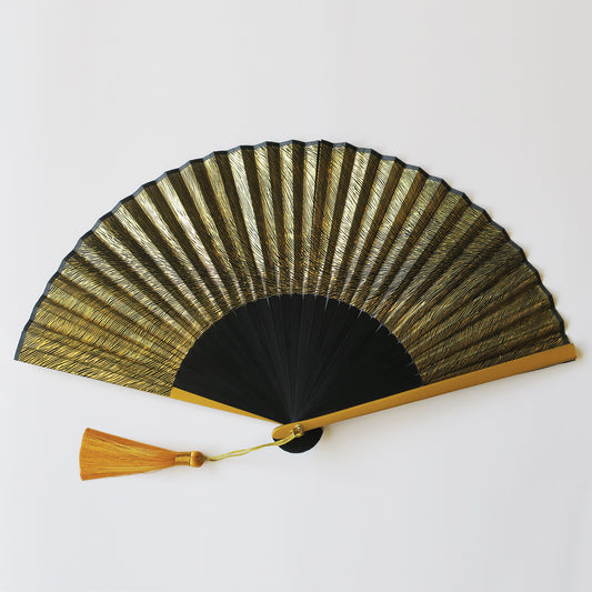 SALE Folding Fan - Black & Gold Wave