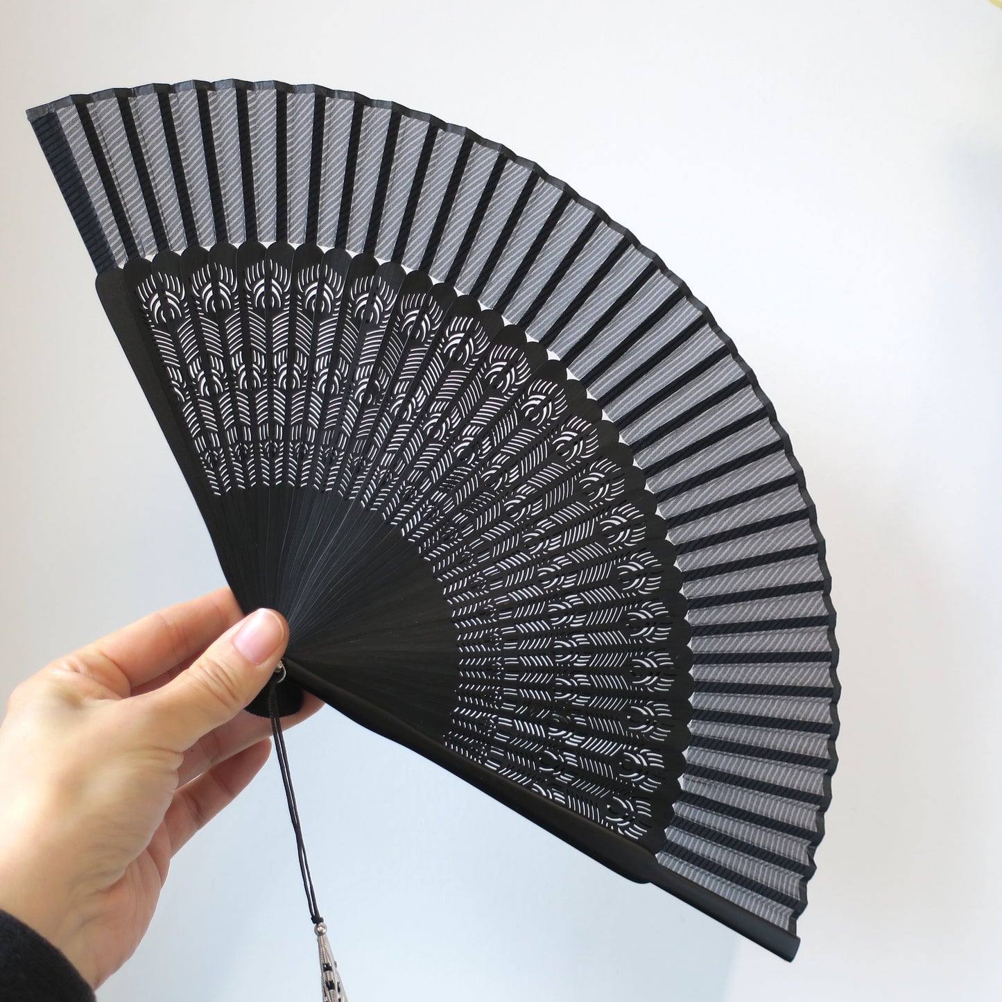 Black Folding Fan - Peacock