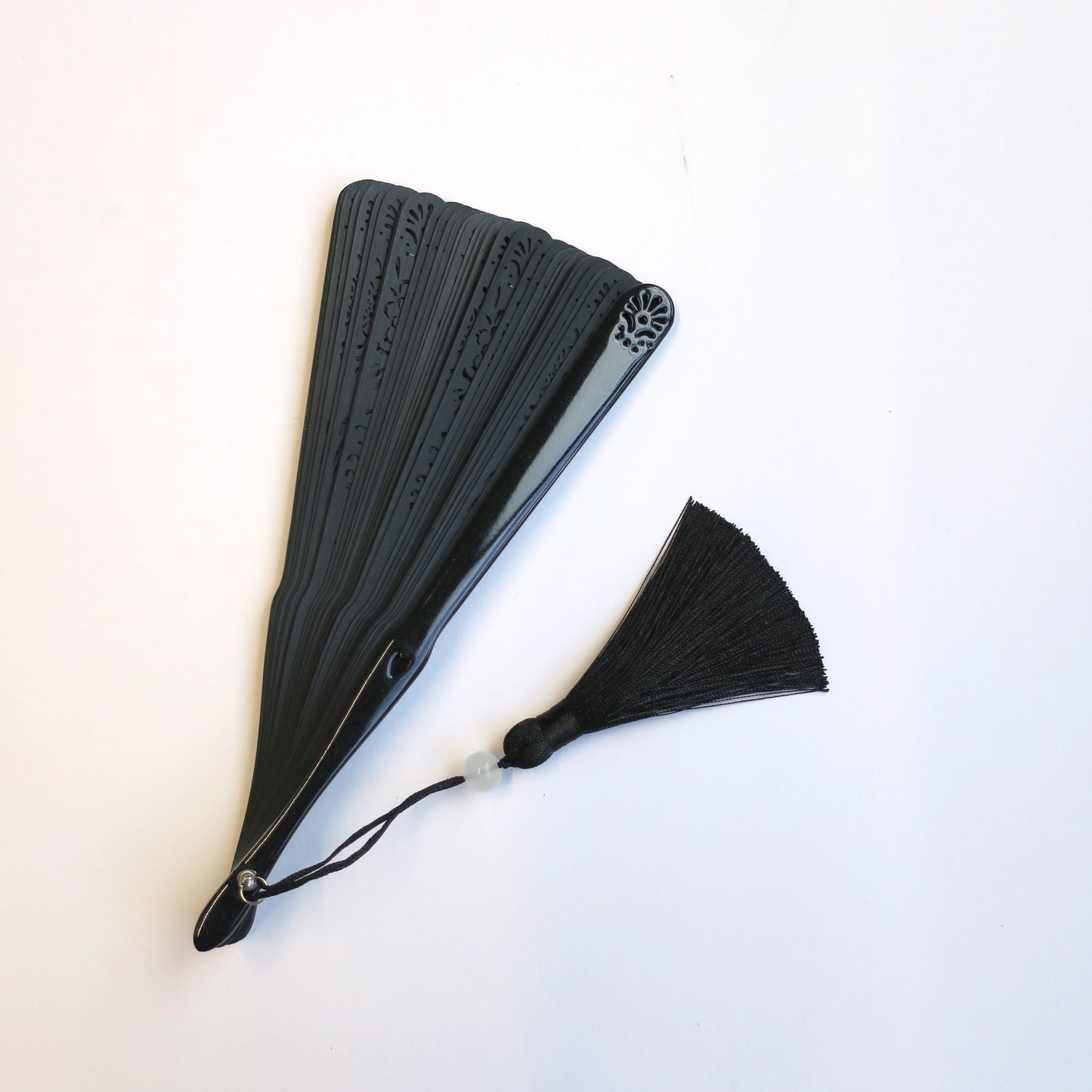 Wooden Folding Fan - Black Peony Design