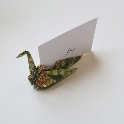 Tarjeta de lugar de grúa de origami de papel Yuzen Washi a medida, titular de la tarjeta de nombre