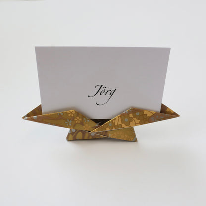Carte de lieu origami géométrique simple en papier Yuzen Washi sur mesure, porte-carte de nom