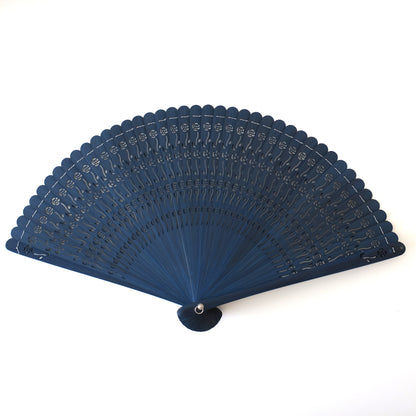 Wooden Folding Fan - Rose, blue