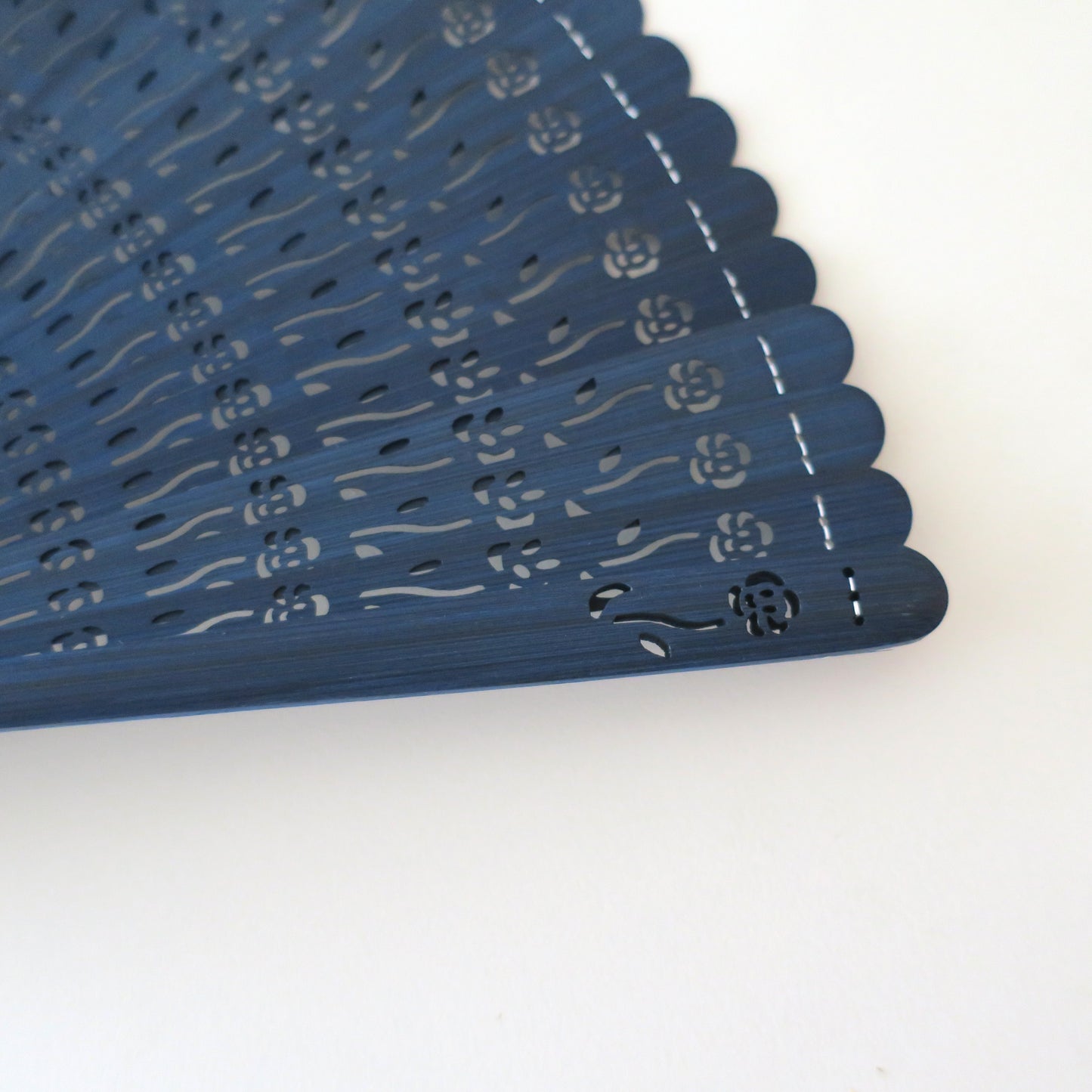 Wooden Folding Fan - Rose, blue