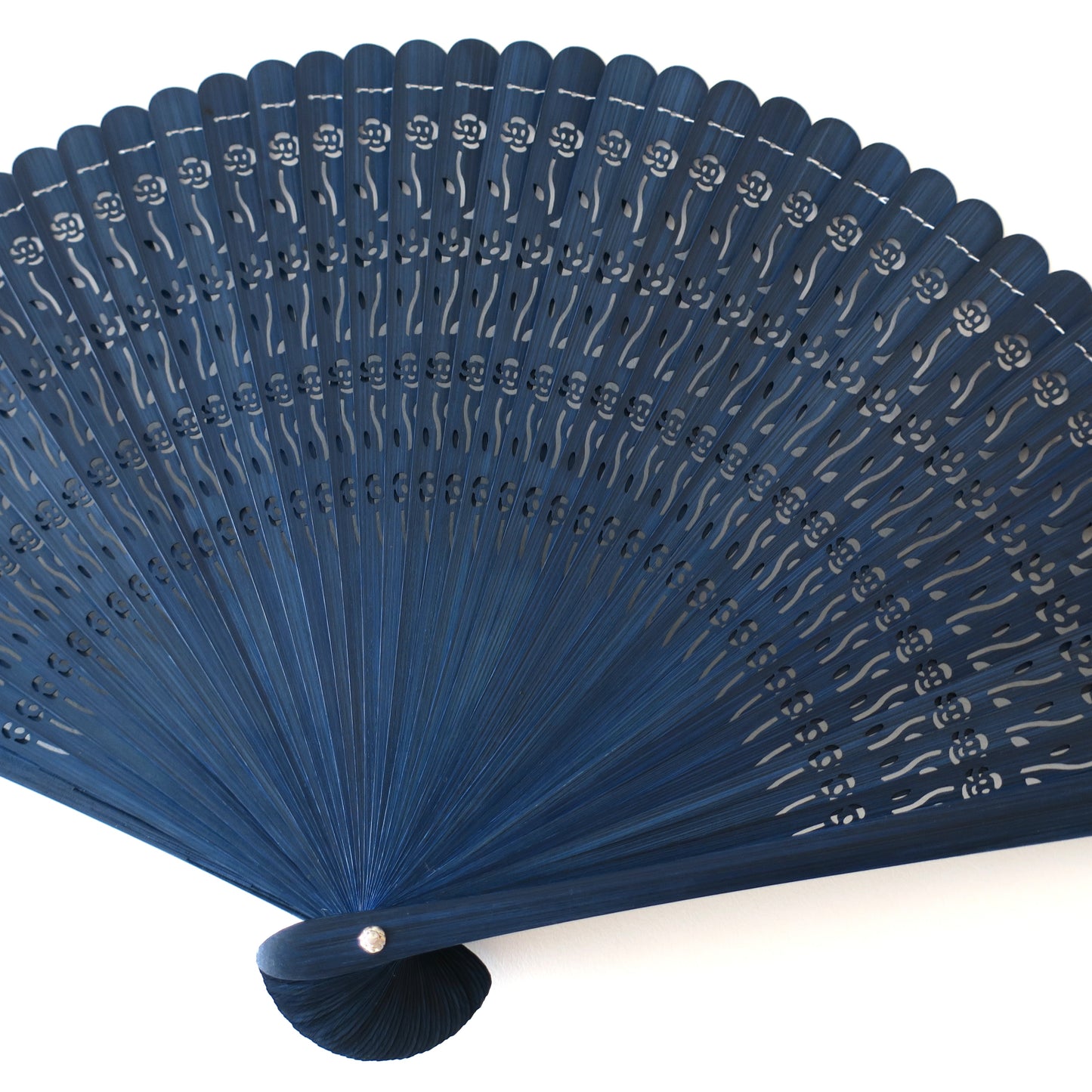 Wooden Folding Fan - Rose, blue