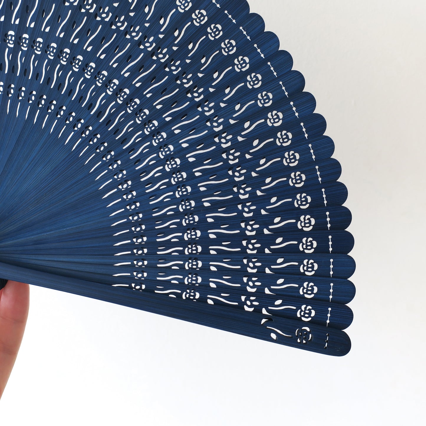 Wooden Folding Fan - Rose, blue