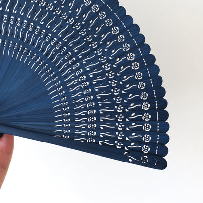 Wooden Folding Fan - Rose, blue