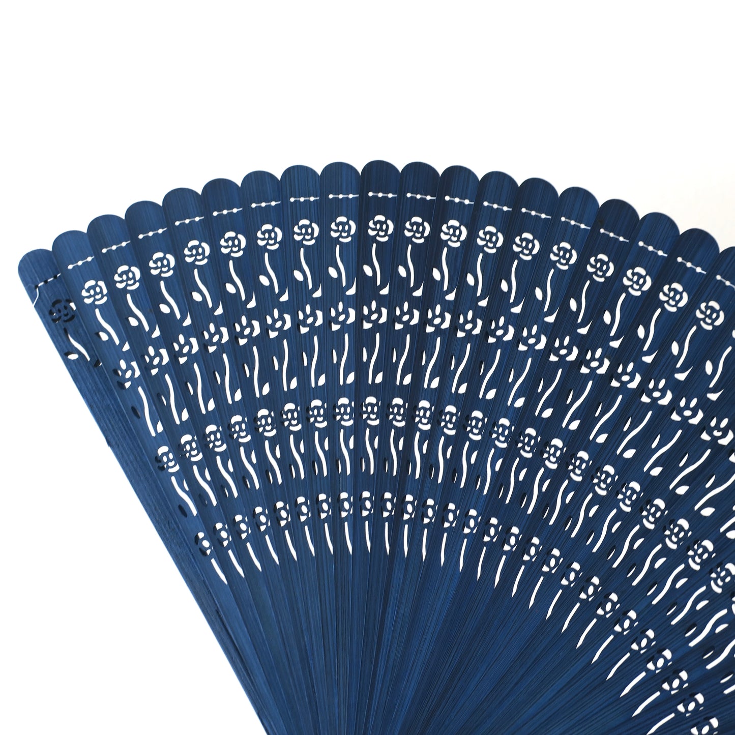 Wooden Folding Fan - Rose, blue