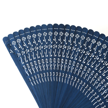 Wooden Folding Fan - Rose, blue
