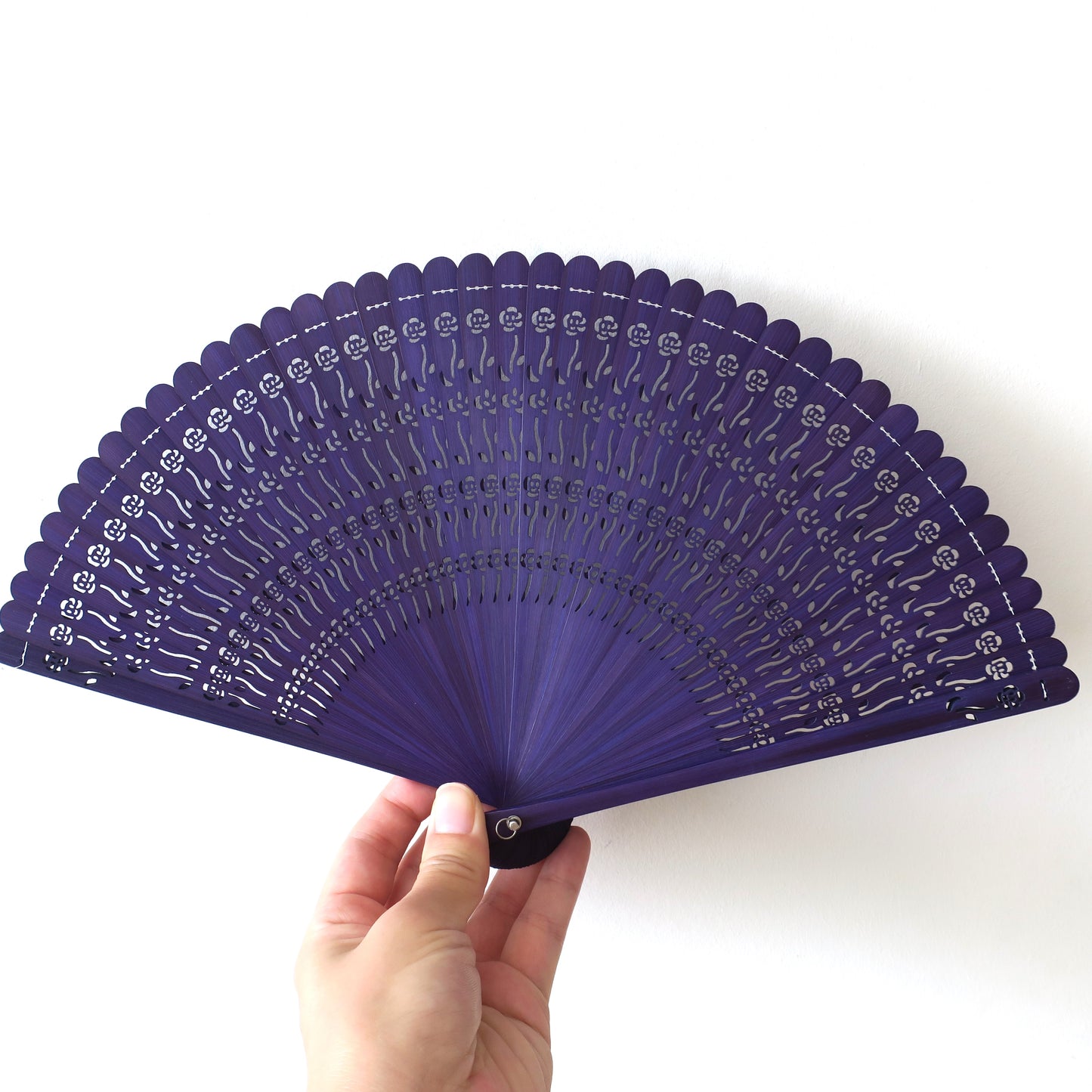 Wooden Folding Fan - Rose, purple