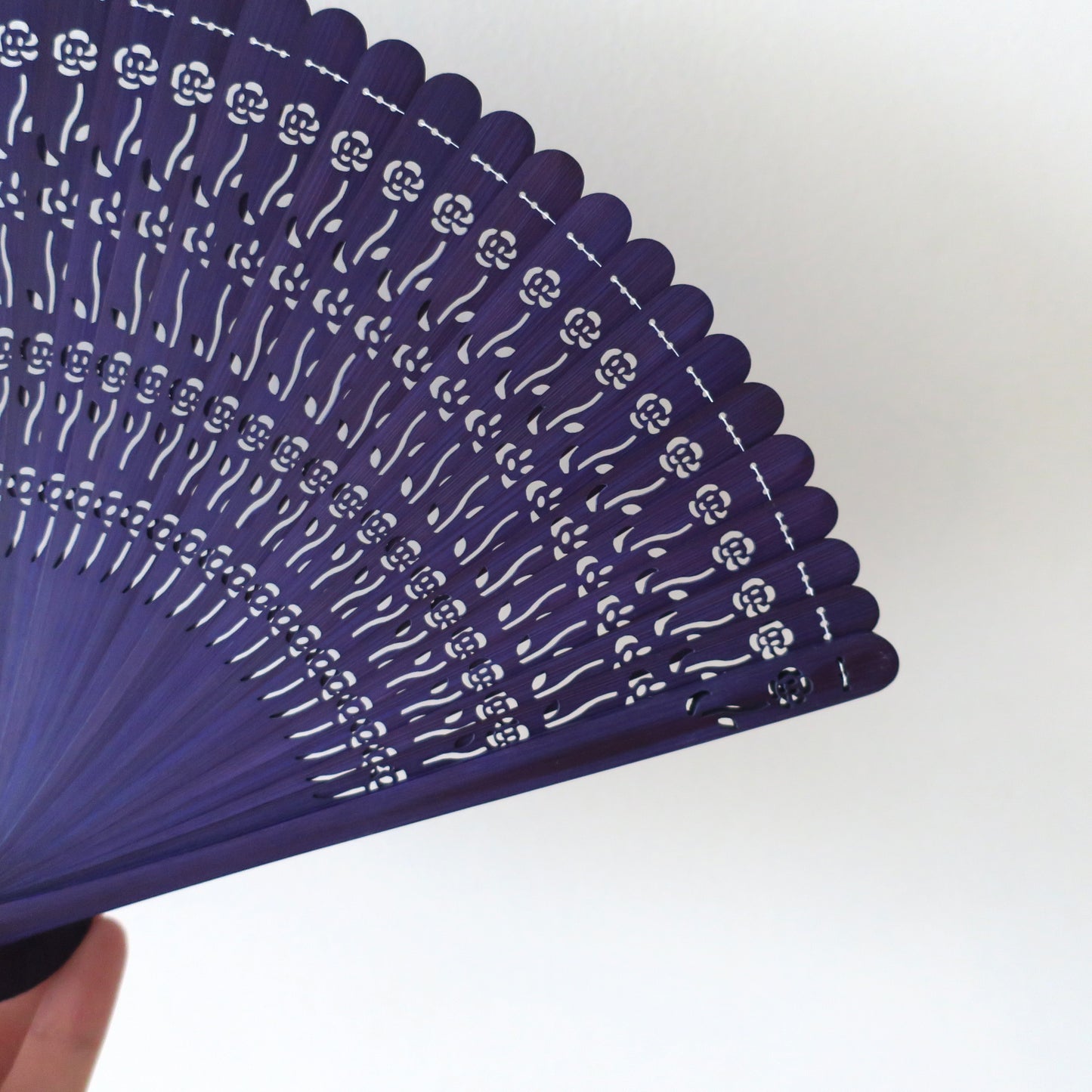 Wooden Folding Fan - Rose, purple