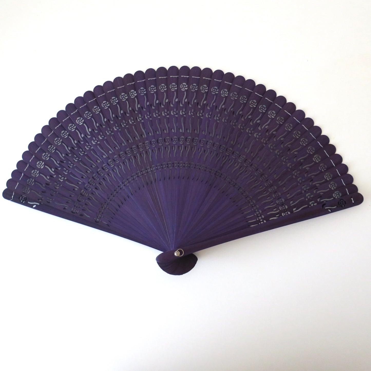Wooden Folding Fan - Rose, purple