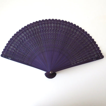 Wooden Folding Fan - Rose, purple