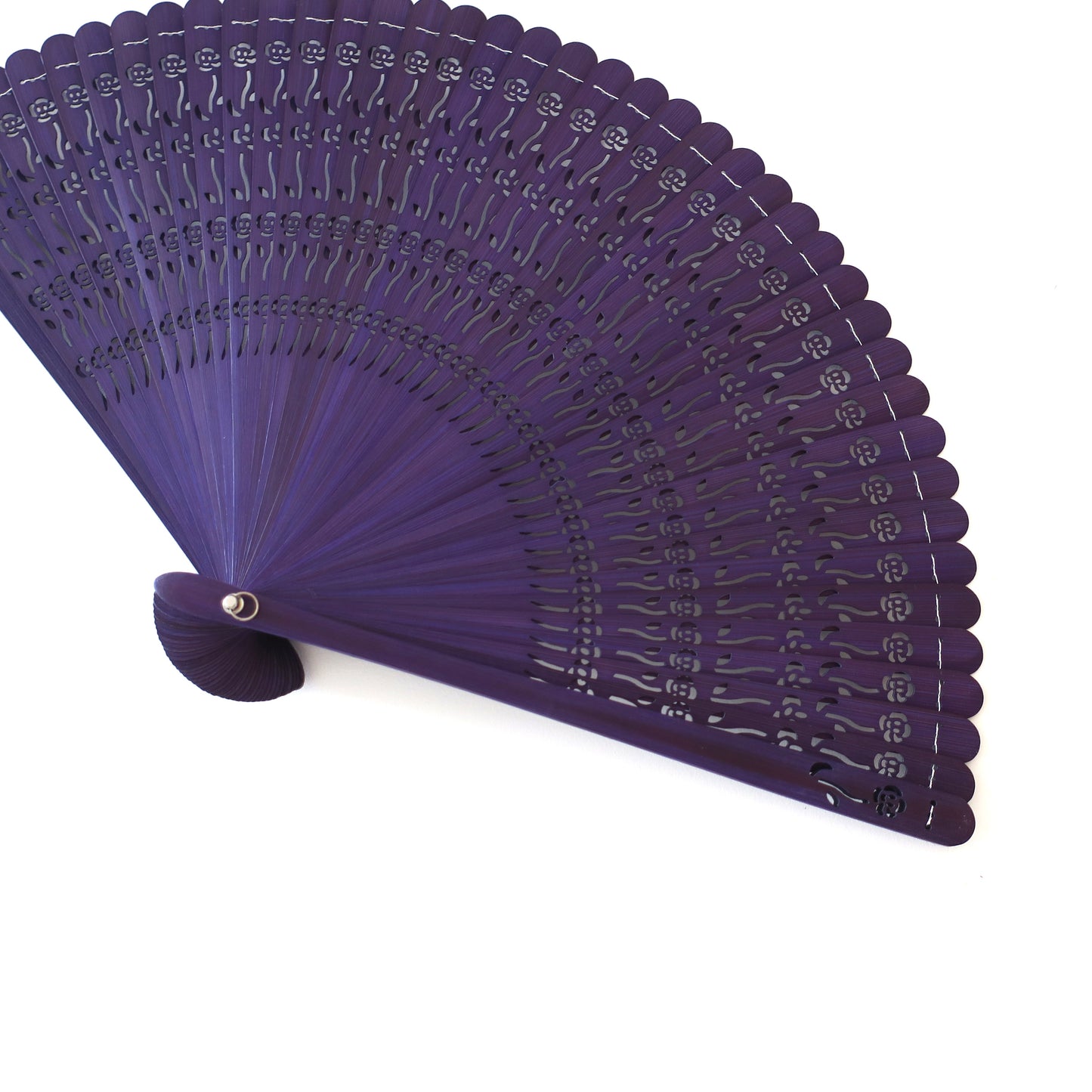 Wooden Folding Fan - Rose, purple