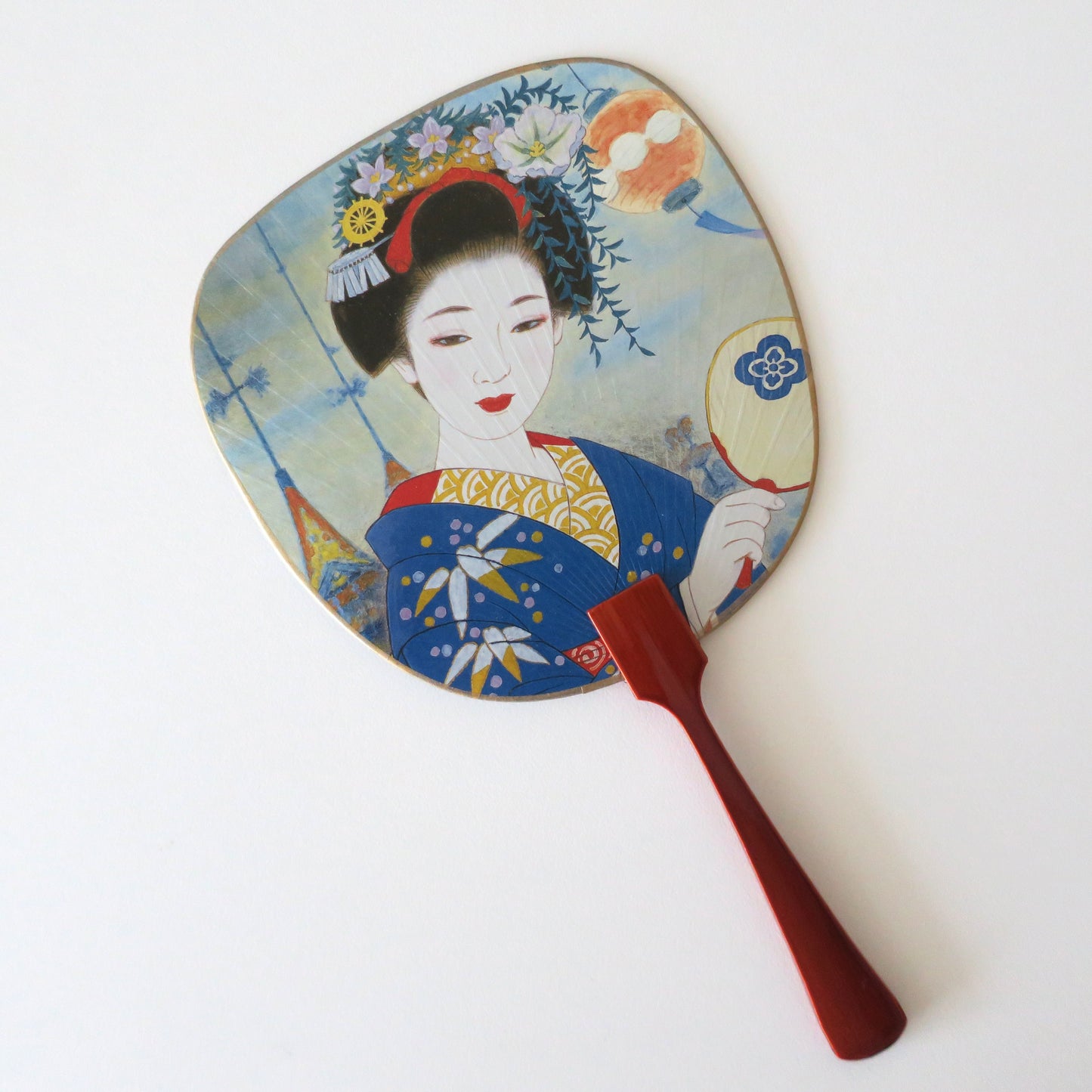 Uchiwa Fan Greeting Card -Lady in blue