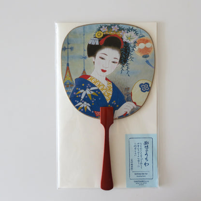 Uchiwa Fan Greeting Card -Lady in blue