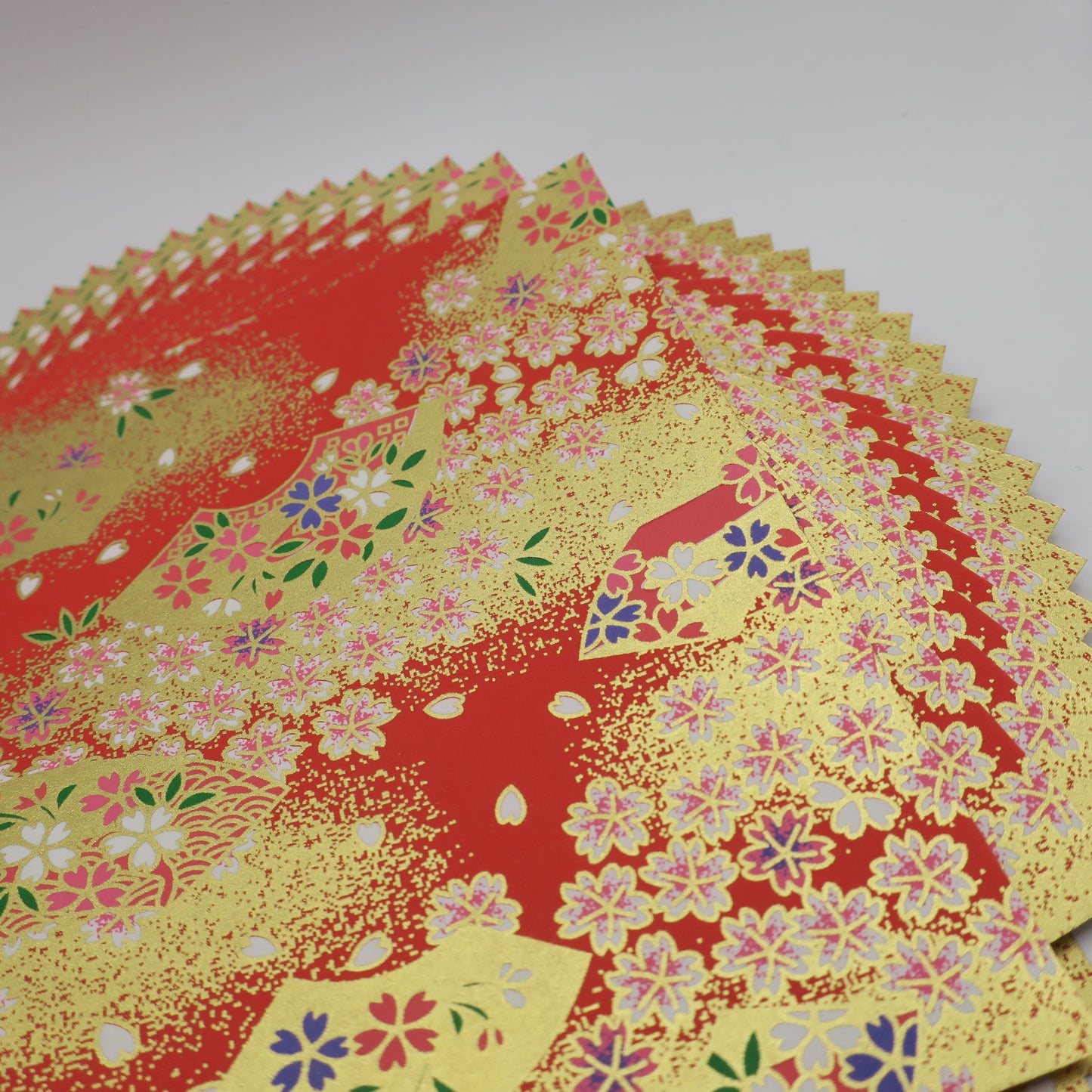 Pack of 20 Sheets 14x14cm Yuzen Washi Origami Paper HZ-536 - Red Sakura Flower Sea