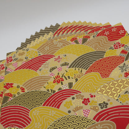 Pack of 20 Sheets 14x14cm Yuzen Washi Origami Paper HZ-538 - Waves at Sunset