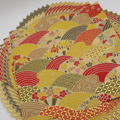 Pack of 20 Sheets 14x14cm Yuzen Washi Origami Paper HZ-538 - Waves at Sunset