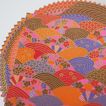 Paquet de 20 feuilles de papier origami Yuzen Washi 14x14 cm HZ-051 - Damier doré (S)