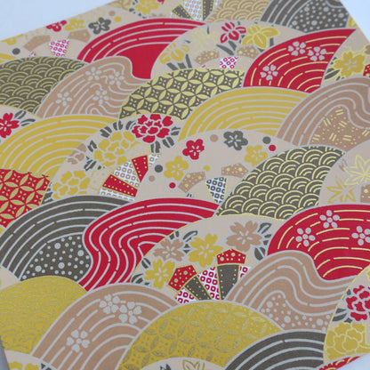 Paquet de 20 feuilles de papier origami Yuzen Washi 14x14 cm HZ-051 - Damier doré (S)