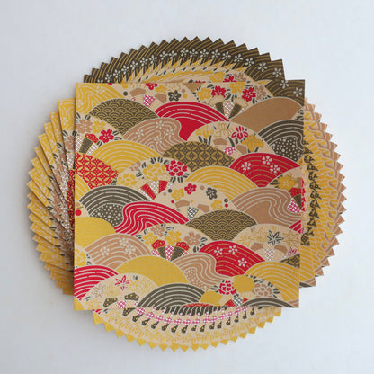 Paquet de 20 feuilles de papier origami Yuzen Washi 14x14 cm HZ-051 - Damier doré (S)
