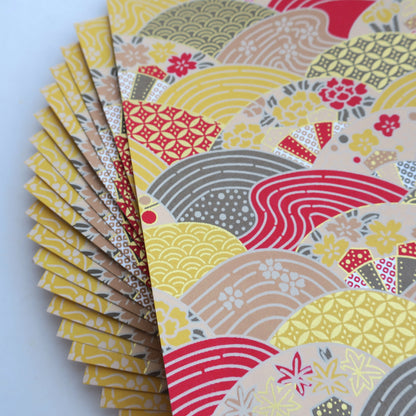 Paquet de 20 feuilles de papier origami Yuzen Washi 14x14 cm HZ-051 - Damier doré (S)
