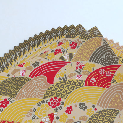 Paquet de 20 feuilles de papier origami Yuzen Washi 14x14 cm HZ-051 - Damier doré (S)